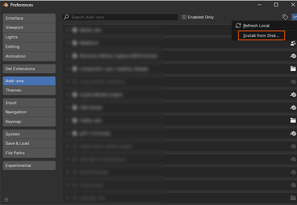 Install Addon into Preferences menu